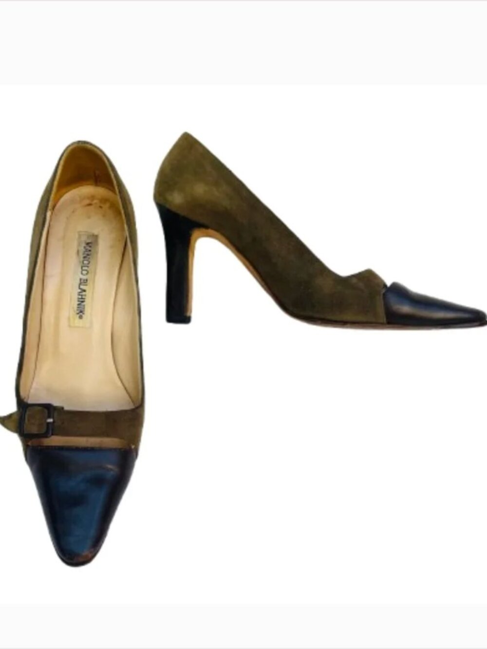 Manolo Blahnik color block suede/leather vintage heels 6 - Picture 5 of 11